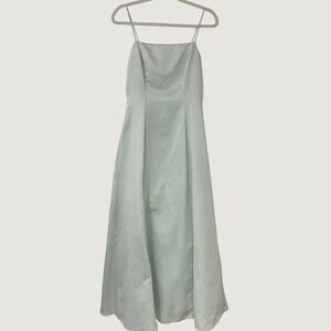 Niki Livas Vintage Sage Green Satin Formal Gown Dress Women 4 Coquette